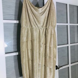 Laundry-Shelli Segal Gold Cowl-Neck Sheath Dress